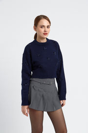 PULL FEMME NOEUD SATIN ELOISE MARINE